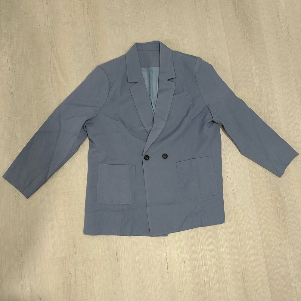 Mute Blue Oversized Padded Shoulder Blazer
